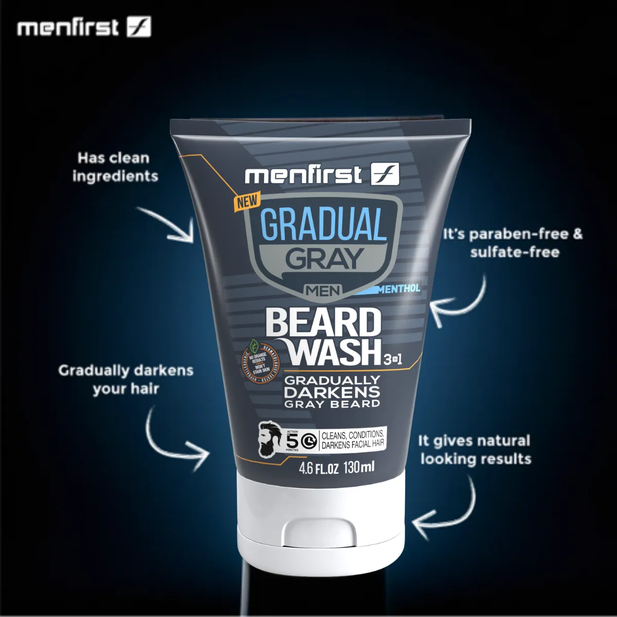 Menfirst Gradual Gray - Beard Wash - Natural Darkening Formula - 2 Pack -  4.6 Oz Each