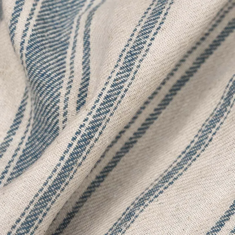 Men's Casual Lapel Cotton and Linen Striped Long-sleeved POLO Shirt 46312024F
