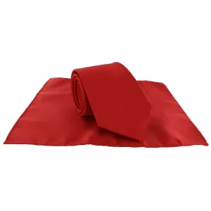 Michelsons of London Plain Polyester Pocket Square and Tie Set - Scarlet Red