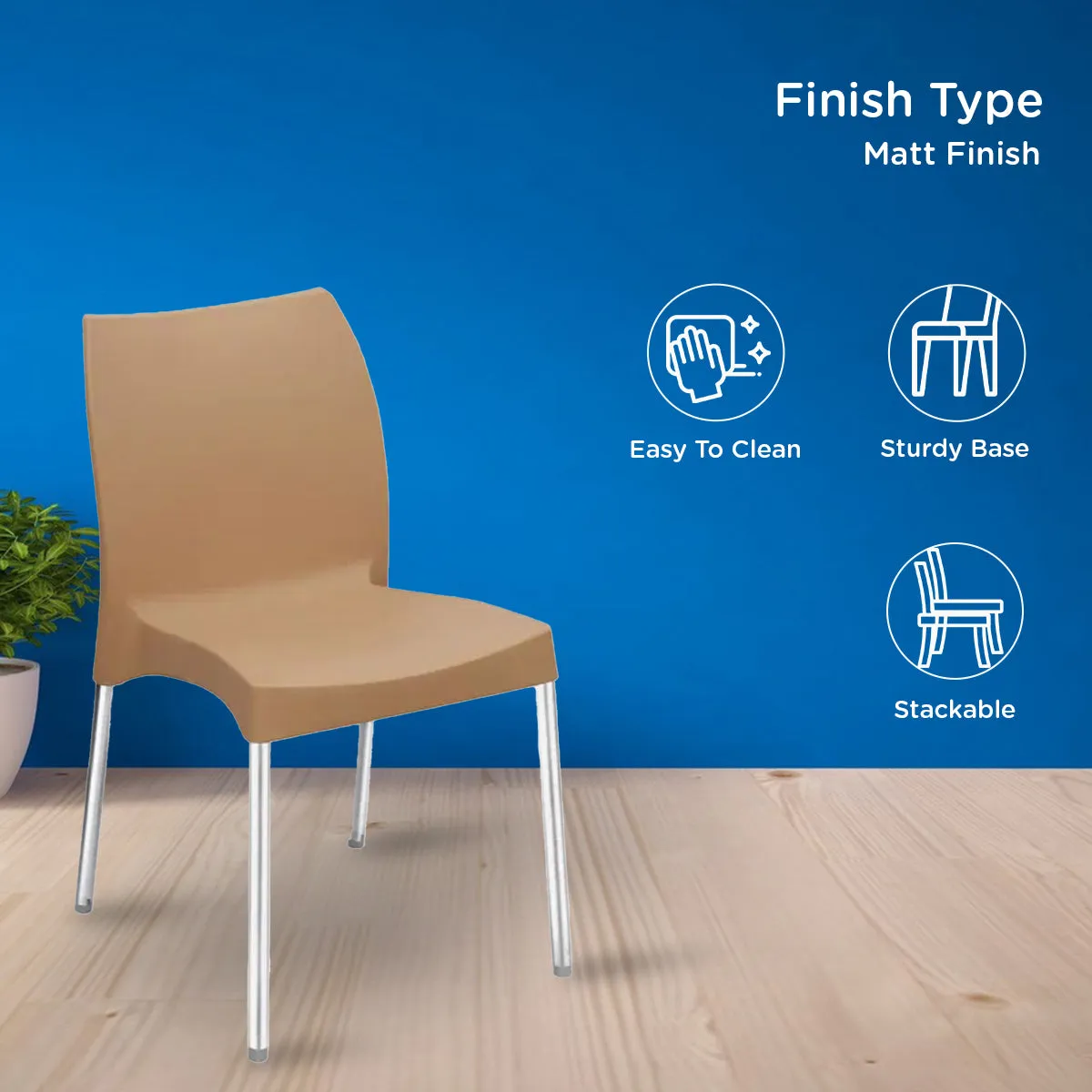 Nilkamal Novella 07 Plastic Armless Chair (Biscuit Brown)