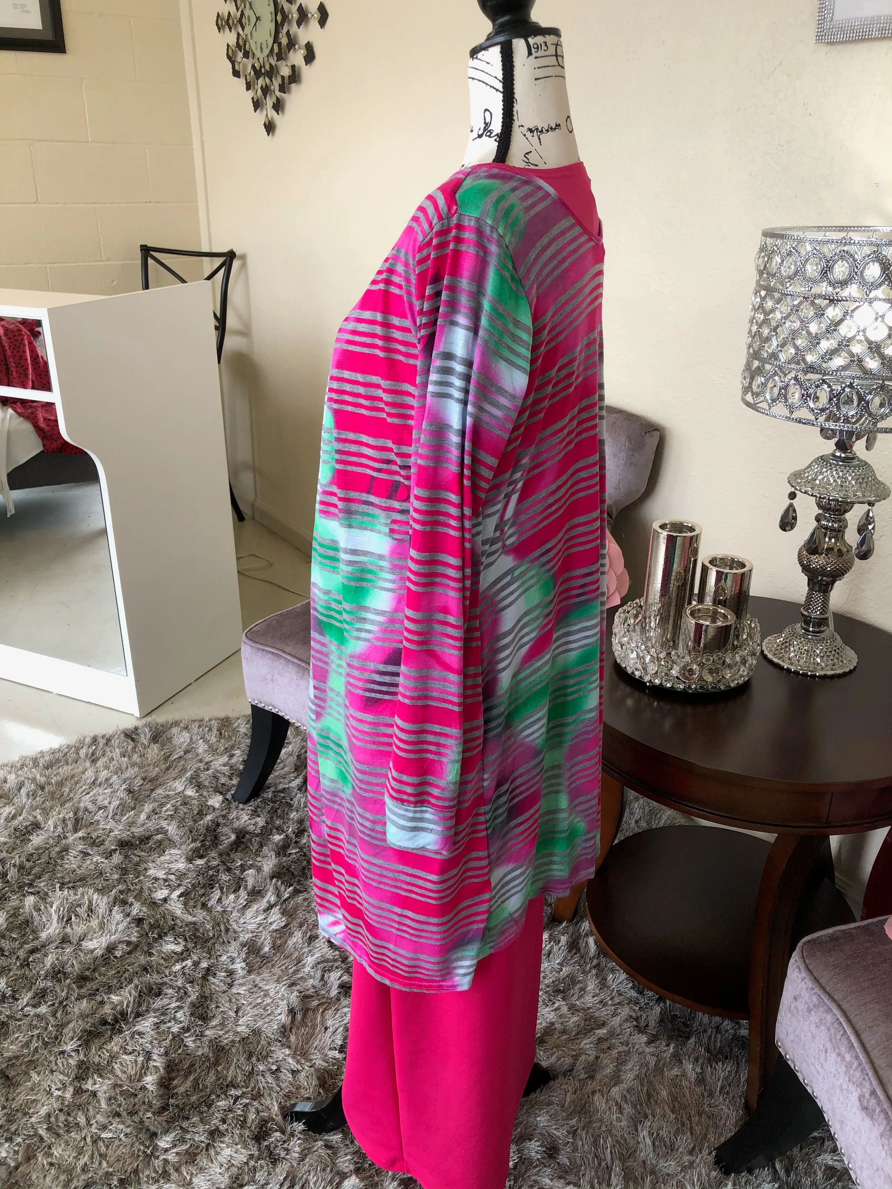 Pink, Green and Gray Stripe Top