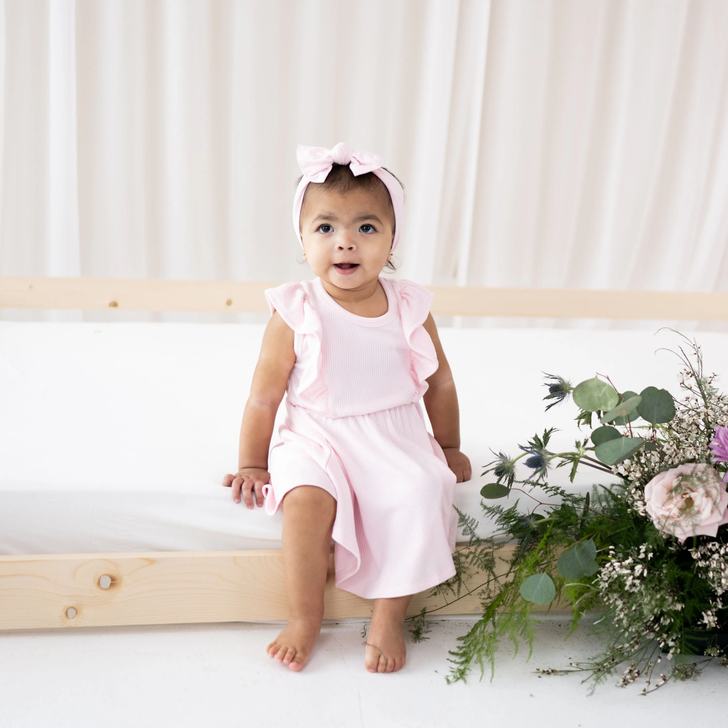 Ribbed Peplum Dress Set in Sakura