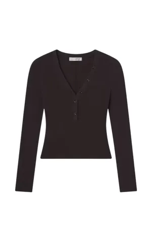 Slinky Long Sleeve Rib Henley - Chocolate Brown