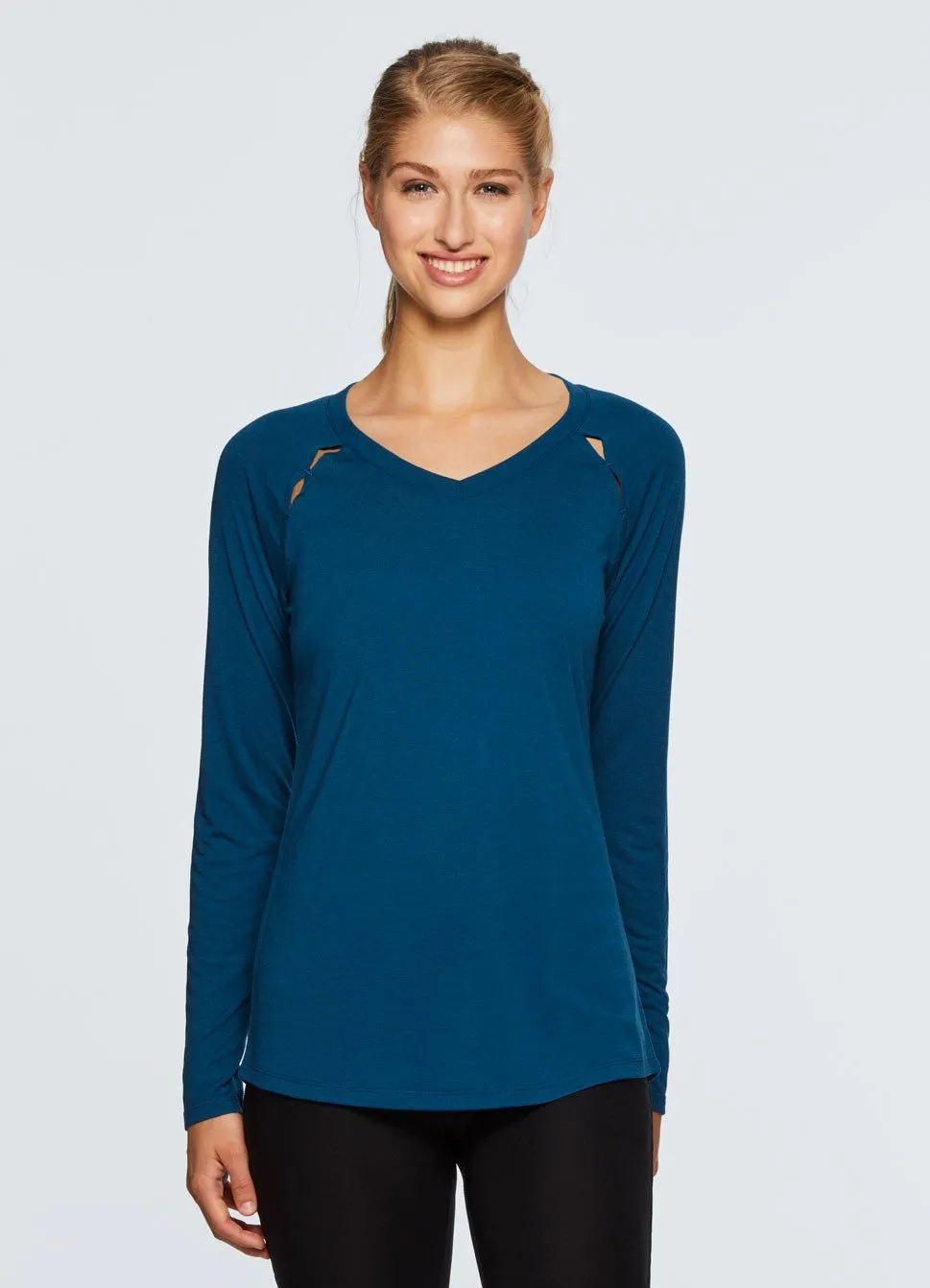 Studio Peek-A-Boo V-Neck Long Sleeve Tee