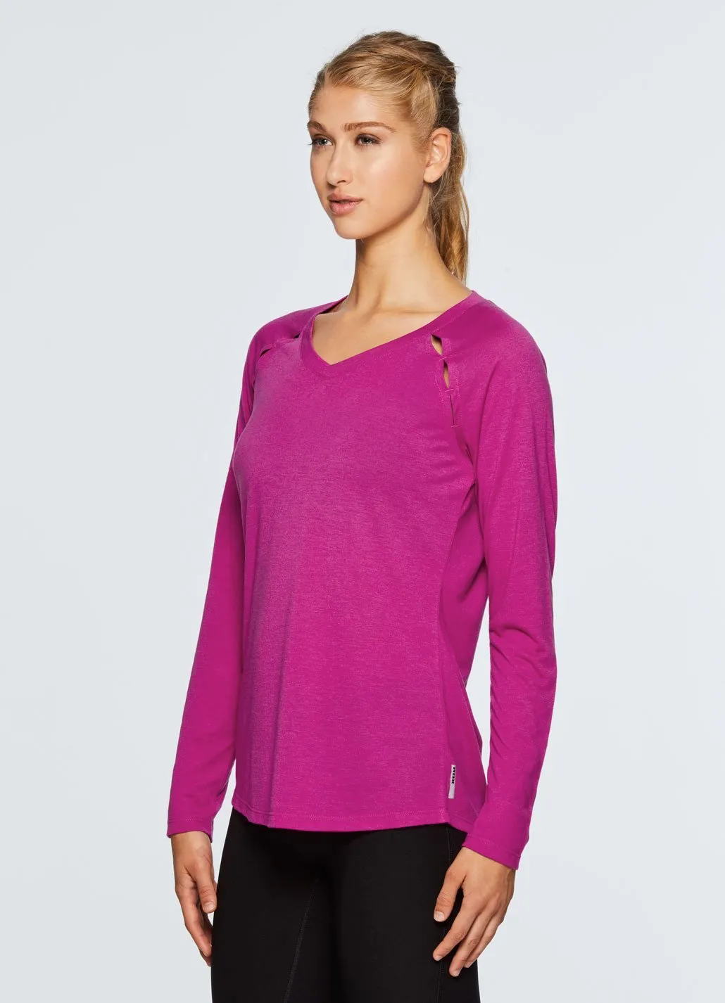Studio Peek-A-Boo V-Neck Long Sleeve Tee
