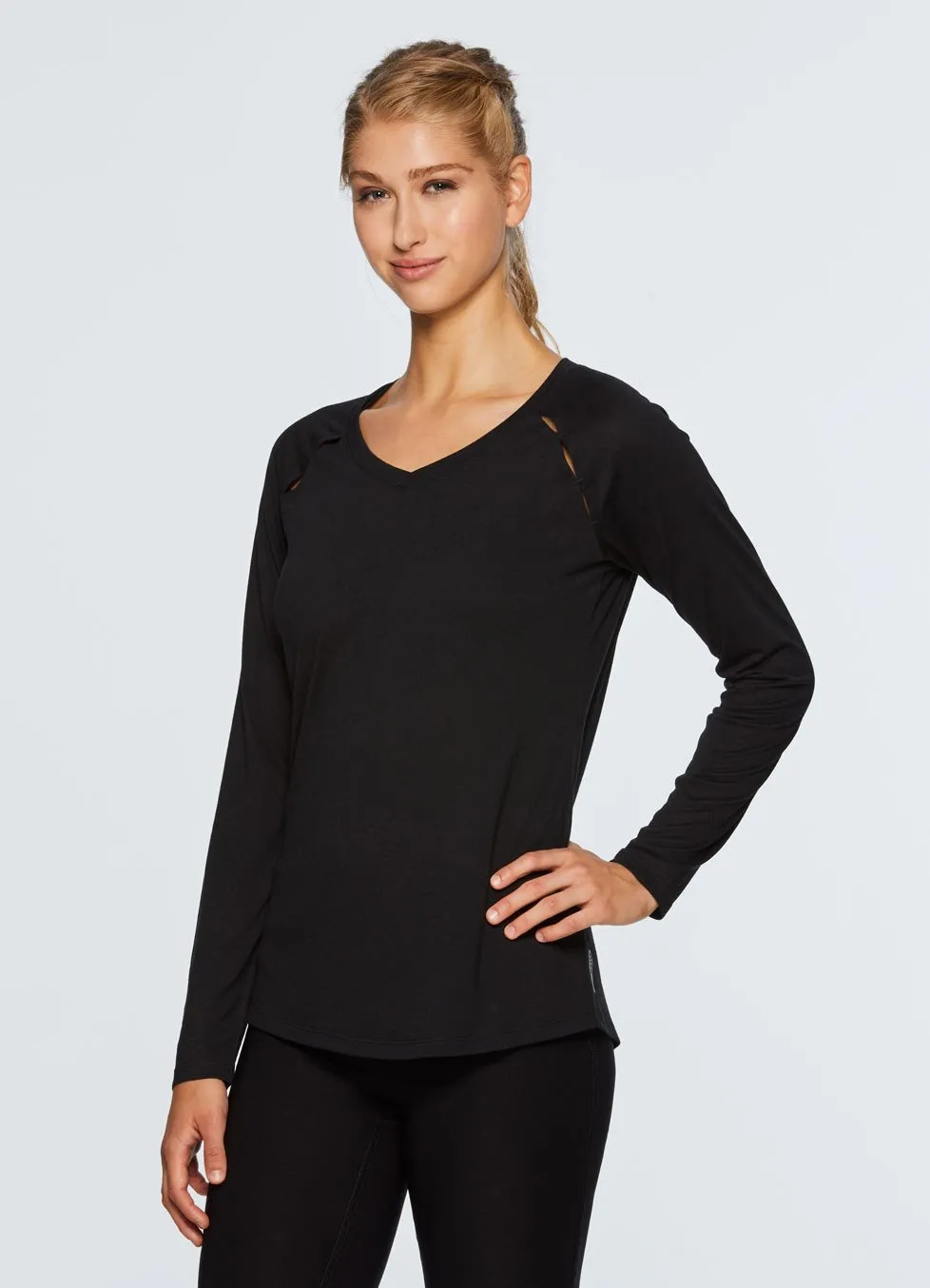 Studio Peek-A-Boo V-Neck Long Sleeve Tee