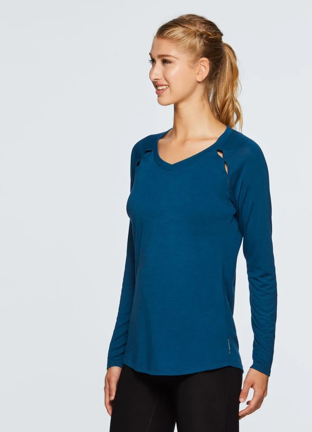 Studio Peek-A-Boo V-Neck Long Sleeve Tee