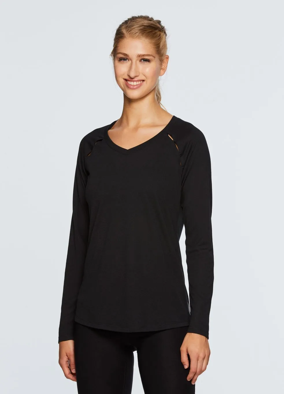Studio Peek-A-Boo V-Neck Long Sleeve Tee