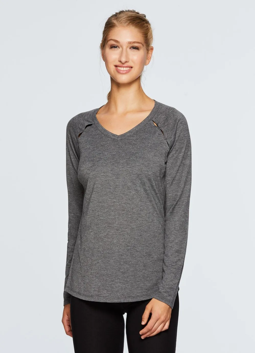 Studio Peek-A-Boo V-Neck Long Sleeve Tee
