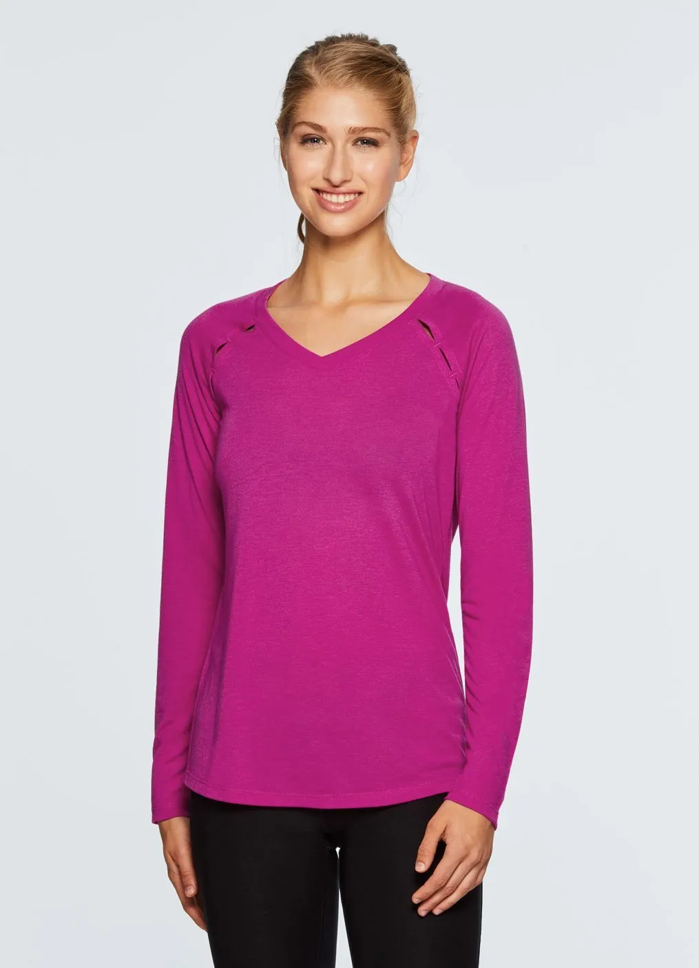 Studio Peek-A-Boo V-Neck Long Sleeve Tee