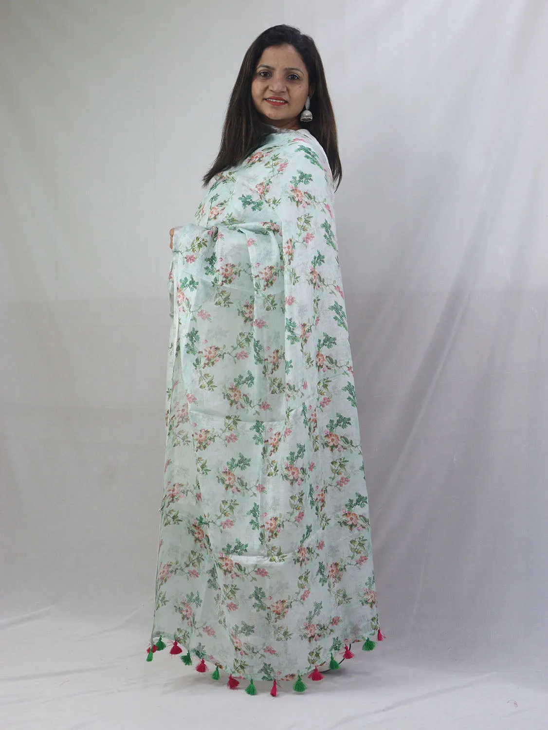 Stylish Green Linen Dupatta with Digital Print for Fashionable Look