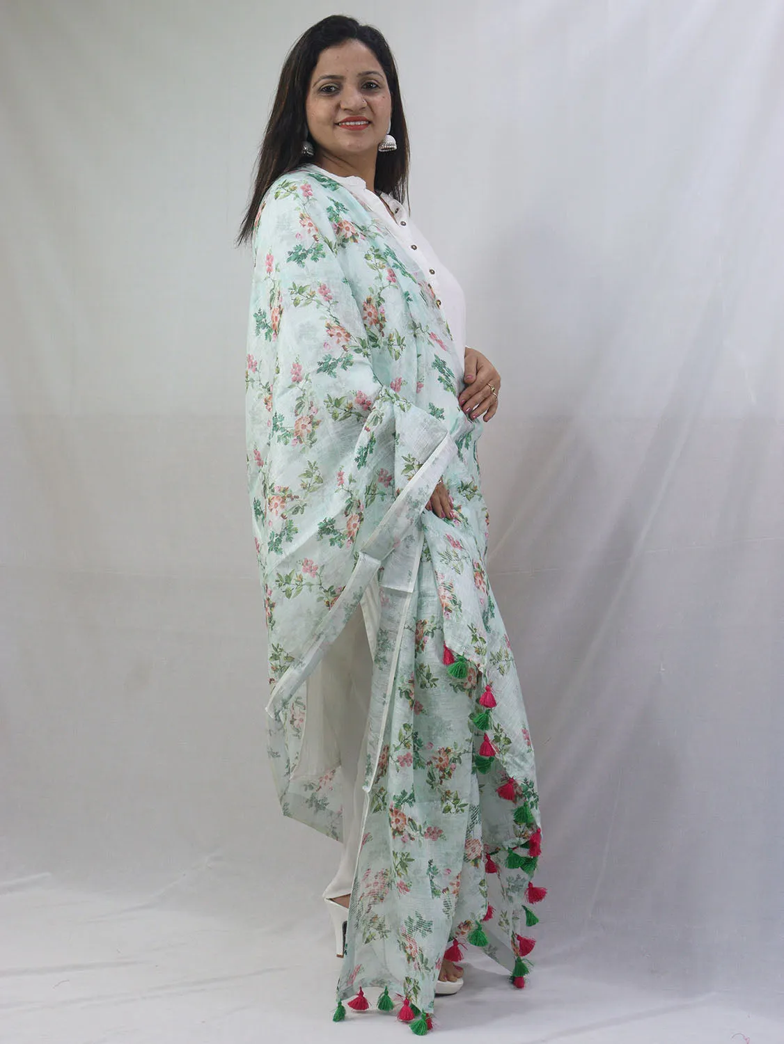 Stylish Green Linen Dupatta with Digital Print for Fashionable Look