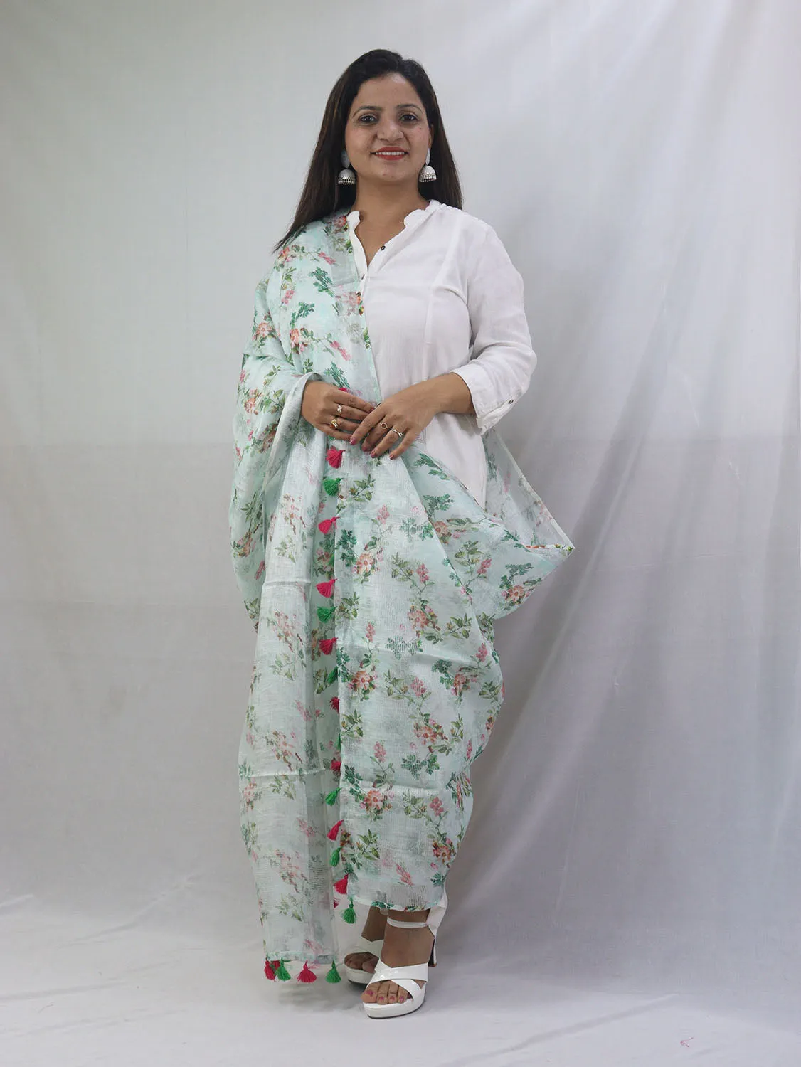 Stylish Green Linen Dupatta with Digital Print for Fashionable Look