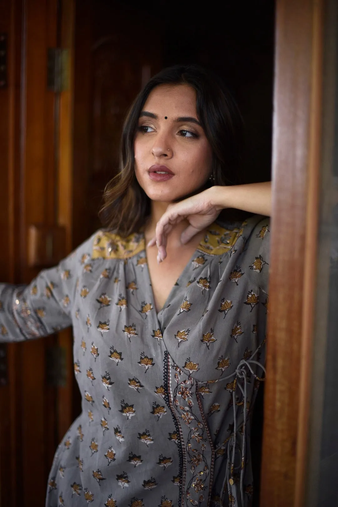 Taraasha Grey Dabu Block Print Cotton Kurta | Ray - Ethnic