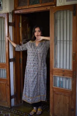 Taraasha Grey Dabu Block Print Cotton Kurta | Ray - Ethnic