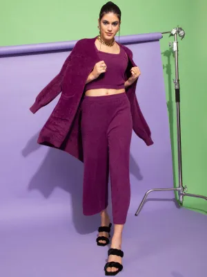 Women Pile knit Plum Pile knit Loose Fit Casual Shrug